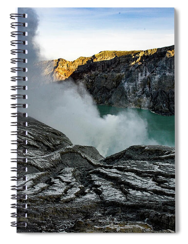 Volcano Spiral Notebook featuring the photograph Waiting For The Dawn - Mount Ijen Crater, East Java. Indonesia by Earth And Spirit