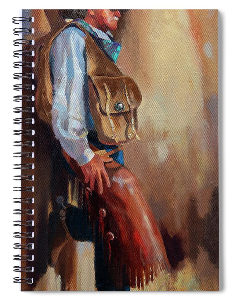 Western Art Spiral Notebook featuring the painting Waiting for Tommy by Carolyne Hawley