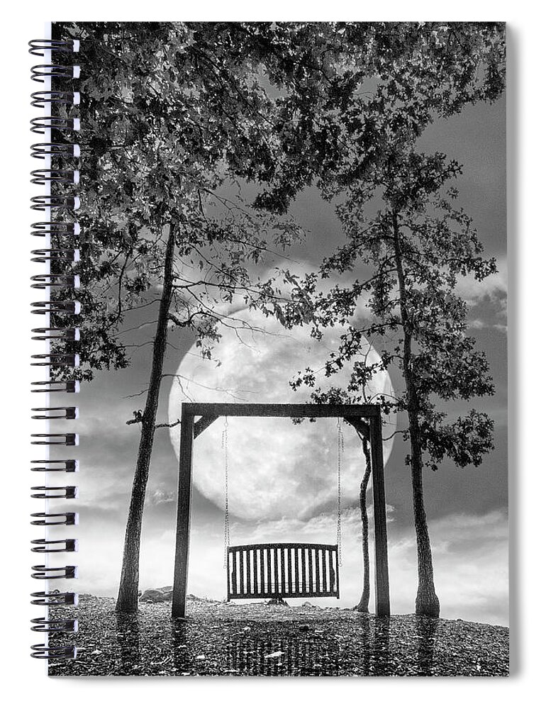 Carolina Spiral Notebook featuring the photograph Waiting for You in the Moonlight Black and White by Debra and Dave Vanderlaan