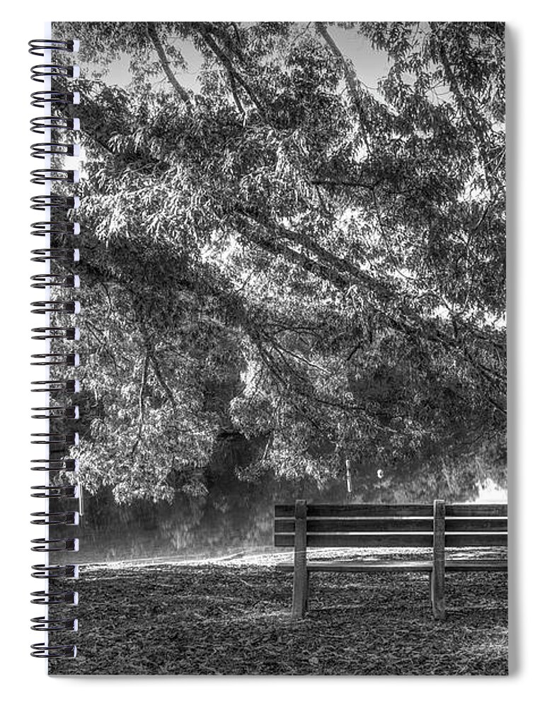 Benton Spiral Notebook featuring the photograph Waiting in the Fall Black and White by Debra and Dave Vanderlaan