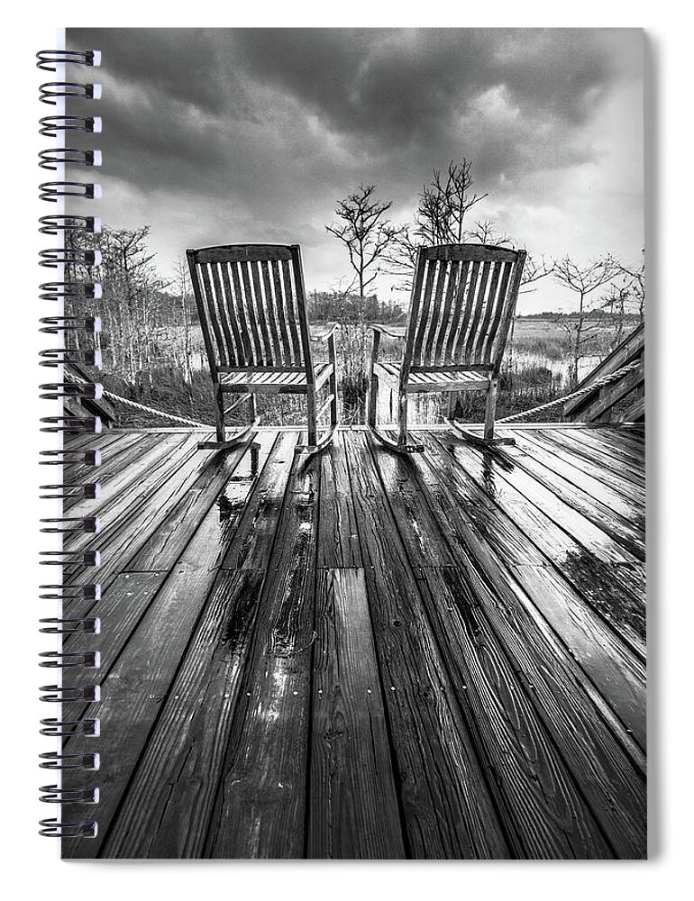 Clouds Spiral Notebook featuring the photograph Waiting on the Thunder II in Black and White by Debra and Dave Vanderlaan