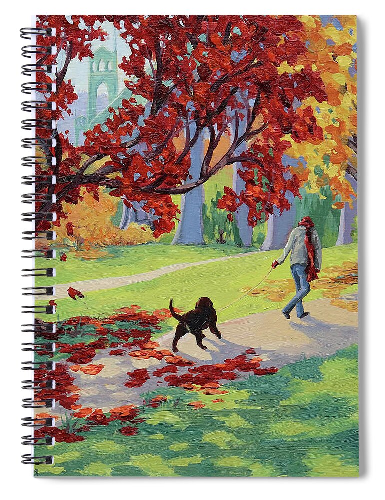 Portland Spiral Notebook featuring the painting Walk in the Park by Karen Ilari
