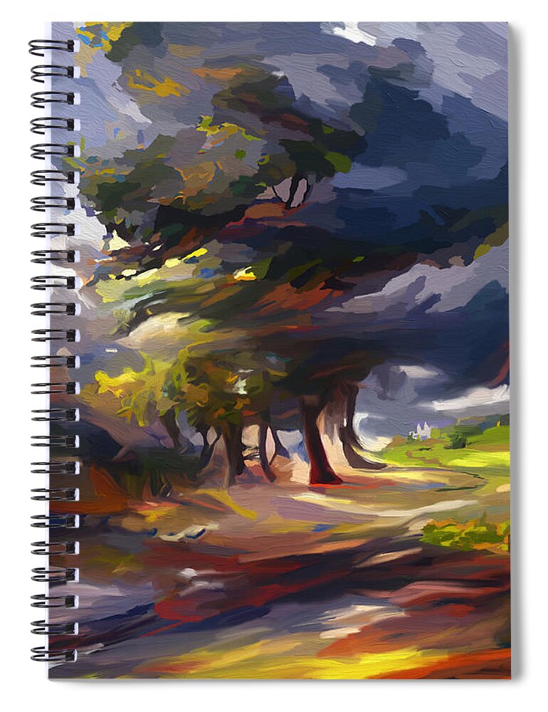 Storm Spiral Notebook featuring the mixed media Walking in a Storm home to Southwell by Ann Leech