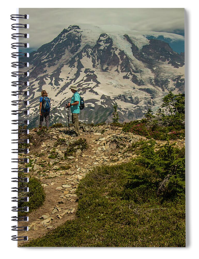 Mount Rainier National Park Spiral Notebook featuring the photograph Walking in the Mountain's Shadow by Doug Scrima