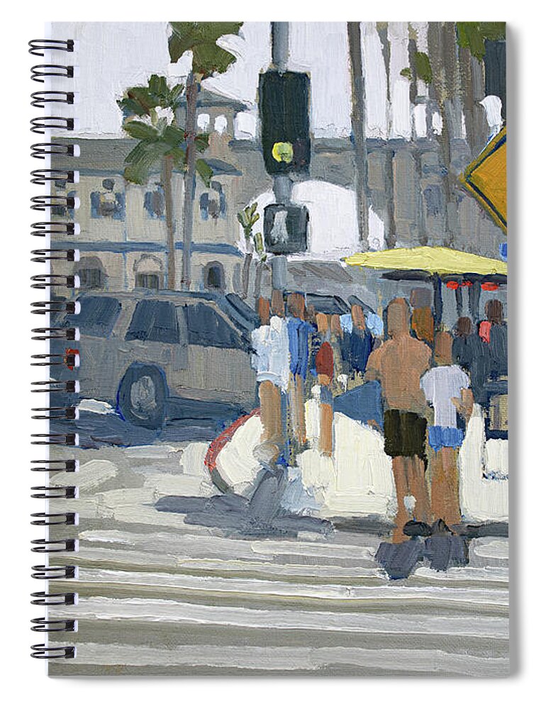 Crystal Pier Spiral Notebook featuring the painting Walking to the Pier - Pacific Beach, San Diego, California by Paul Strahm