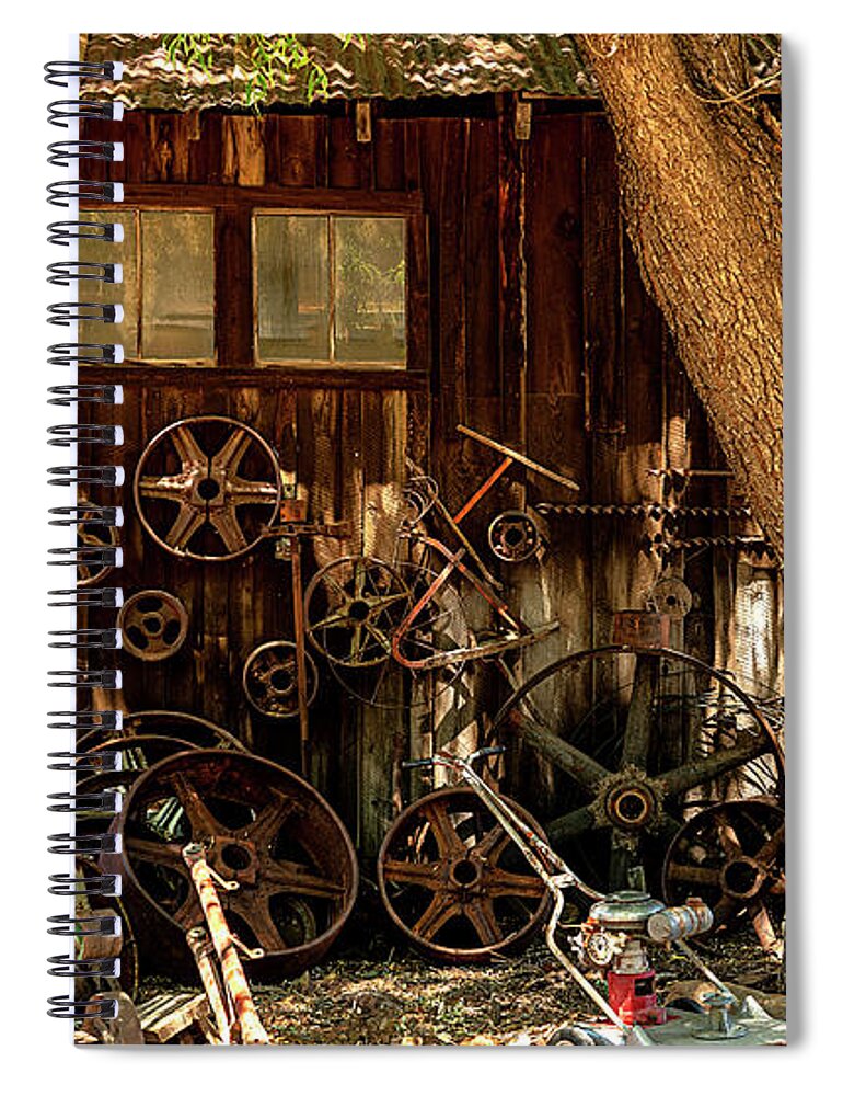  Spiral Notebook featuring the photograph Wall of Wheels by Al Judge