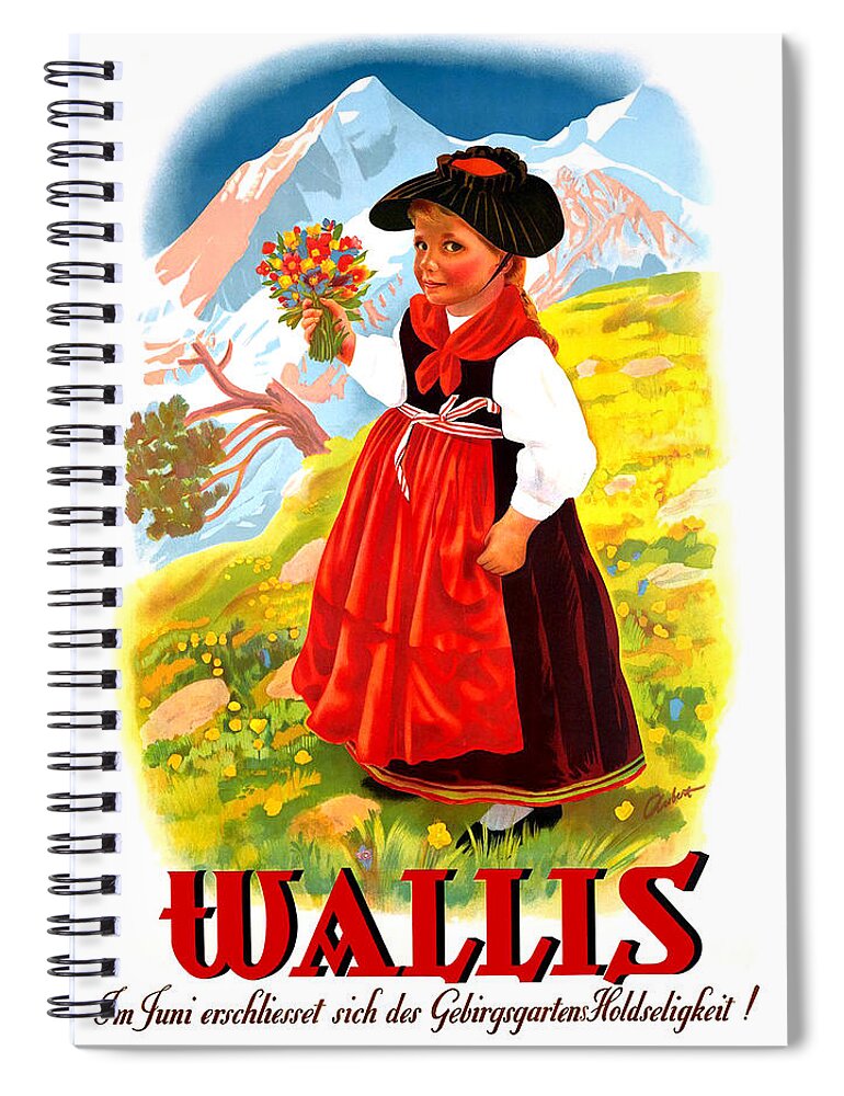 Wallis Spiral Notebook featuring the digital art Wallis, Girl with Flowers by Long Shot