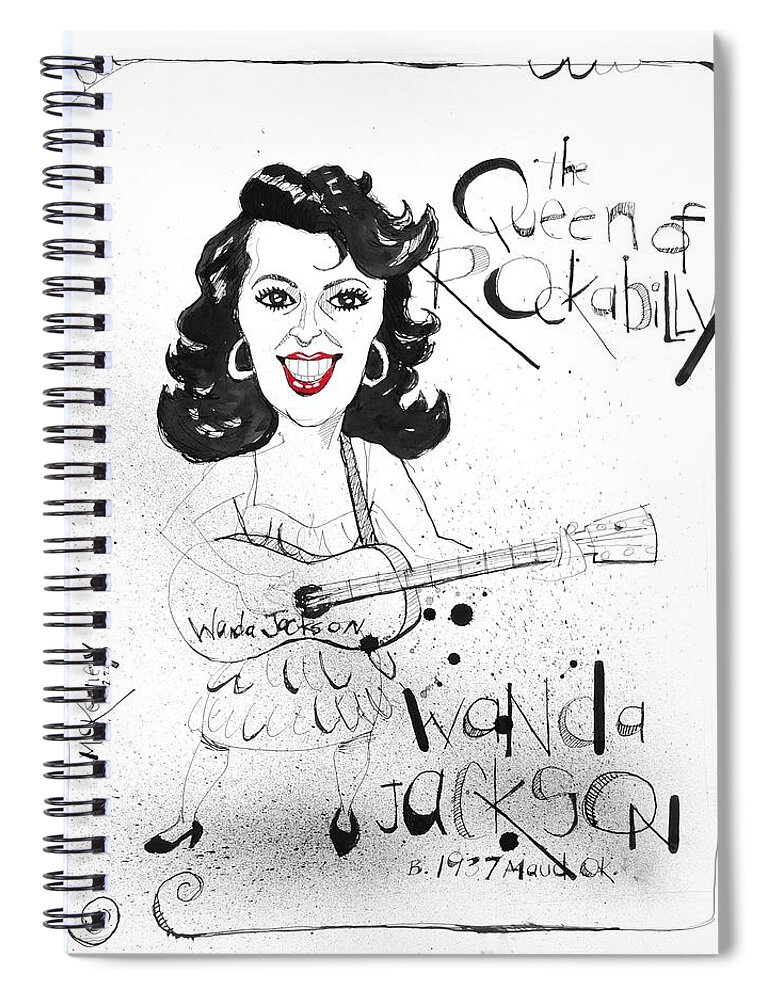  Spiral Notebook featuring the drawing Wanda Jackson by Phil Mckenney