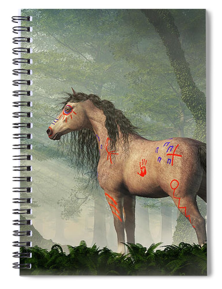 War Horse Spiral Notebook featuring the digital art War Horse in a Misty Forest by Daniel Eskridge
