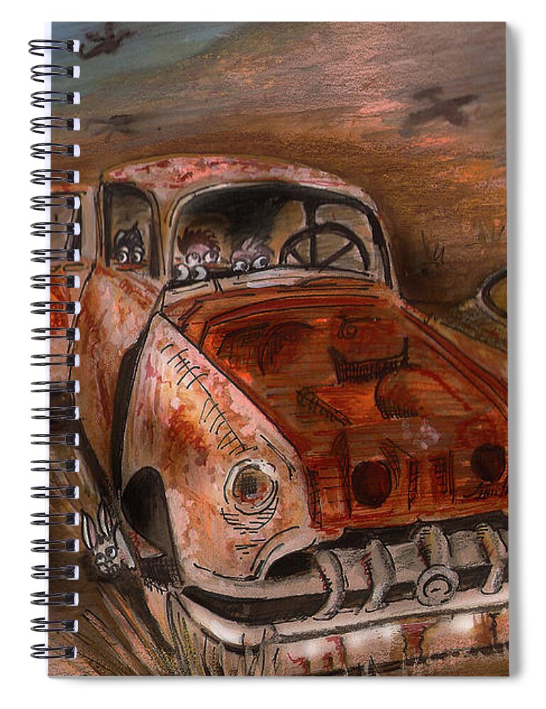 Watercolour Rusted Car Spiral Notebook featuring the painting War-torn by Remy Francis