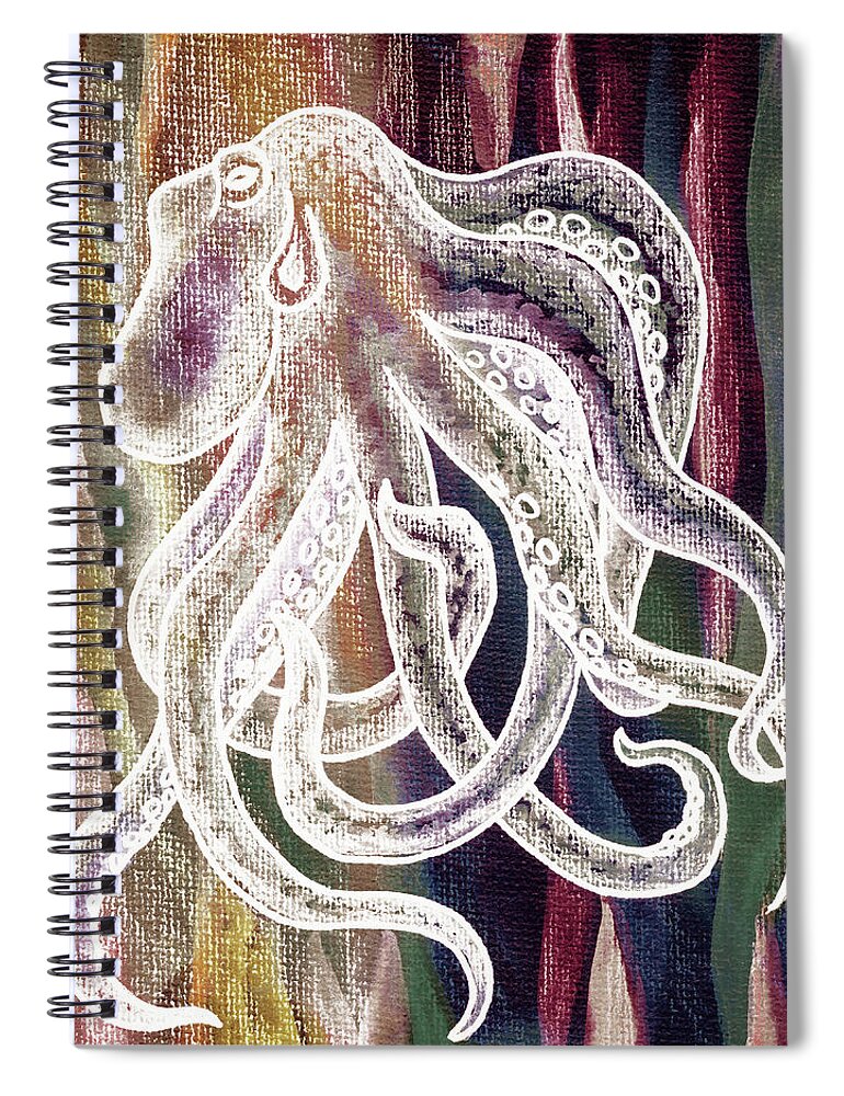 Octopus Spiral Notebook featuring the painting Warm Beige Deep Red Sea Watercolor Octopus Beach Art by Irina Sztukowski