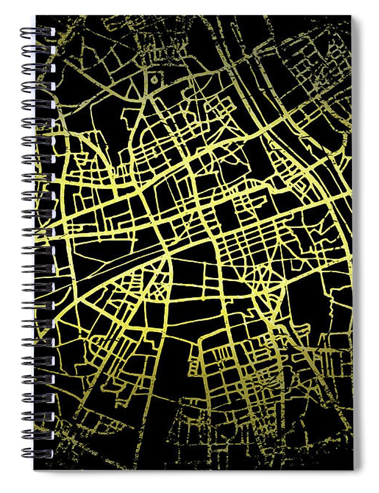 Map Spiral Notebook featuring the digital art Warsaw Map in Gold and Black by Sambel Pedes