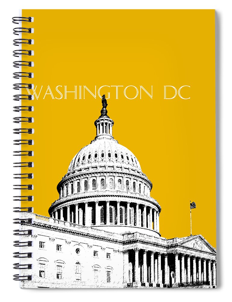 Architecture Spiral Notebook featuring the digital art Washington DC Skyline The Capital Building - Gold by DB Artist