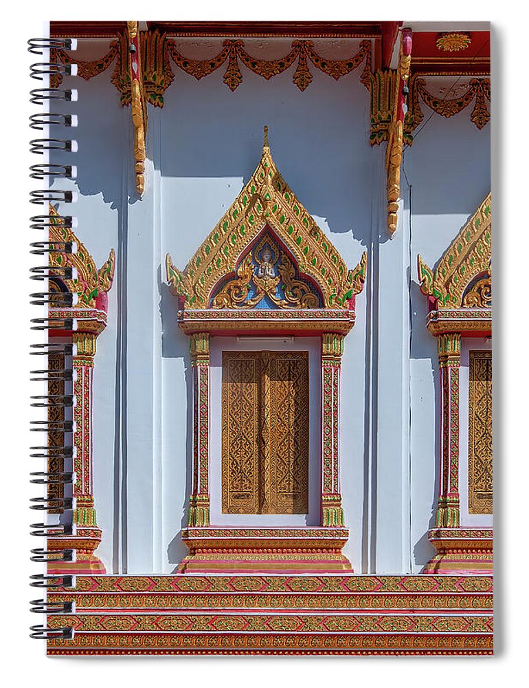 Scenic Spiral Notebook featuring the photograph Wat Hua Sapan Phra Ubosot Windows DTHNR0411 by Gerry Gantt