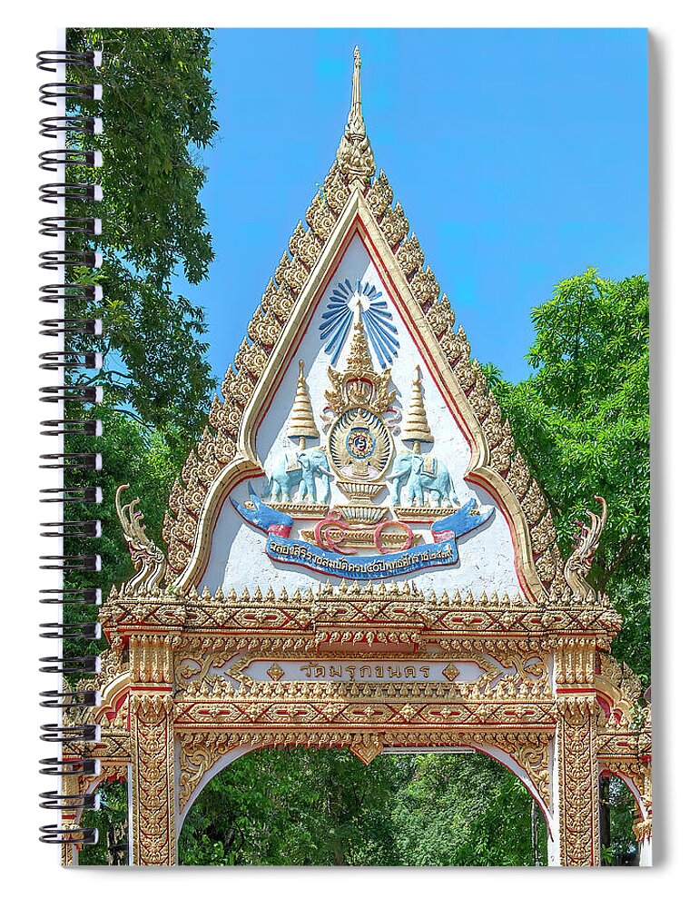Scenic Spiral Notebook featuring the photograph Wat Maruk Khanakhon Temple Gate DTHNP0058 by Gerry Gantt