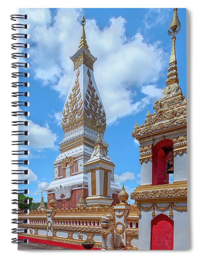 Scenic Spiral Notebook featuring the photograph Wat Phra That Phanom Phra Chedi and Bell Tower DTHNP0010 by Gerry Gantt