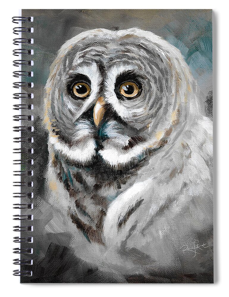 Owl Spiral Notebook featuring the painting Watchful Owl by Renee Forth-Fukumoto