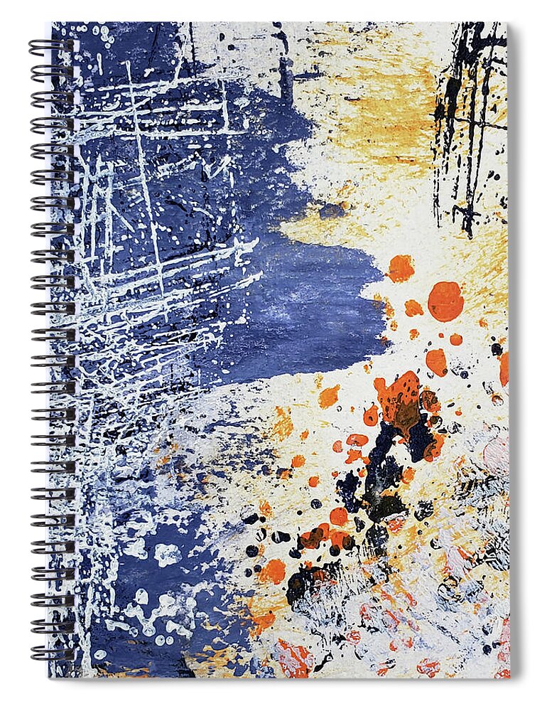 Grunge Spiral Notebook featuring the painting WATER DREAMING Abstract in Periwinkle Purple Orange Gold White Black by Lynnie Lang