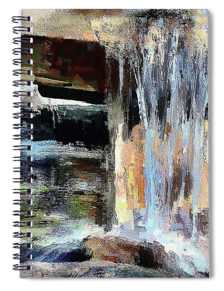 Water Fountain Spiral Notebook featuring the mixed media Water fountain abstract by Tatiana Travelways
