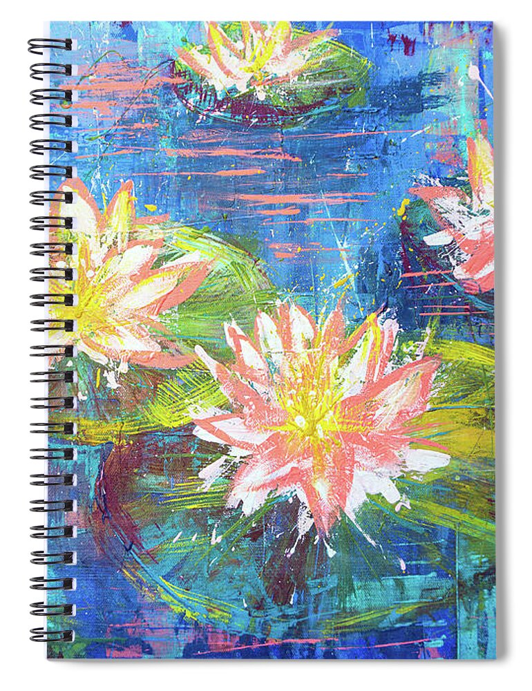 Water Spiral Notebook featuring the painting Water Lily Pink Floral Water Garden by Joanne Herrmann