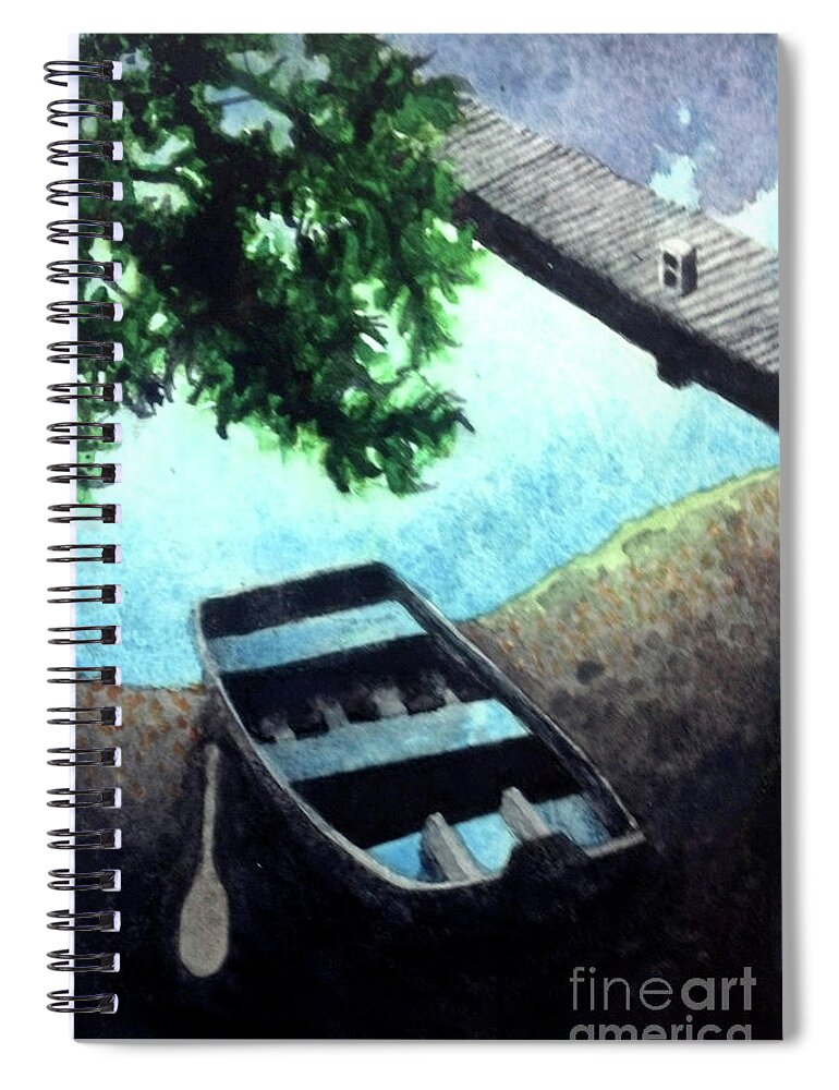 Watercolor Spiral Notebook featuring the drawing Water Moccasin Rowboat by Ceilon Aspensen