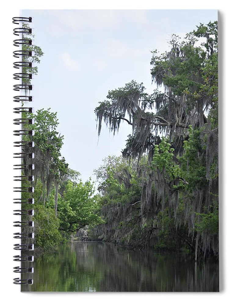 Bayou Spiral Notebook featuring the photograph Water Way with Spanish Moss Draped Trees in New Orleans by DejaVu Designs