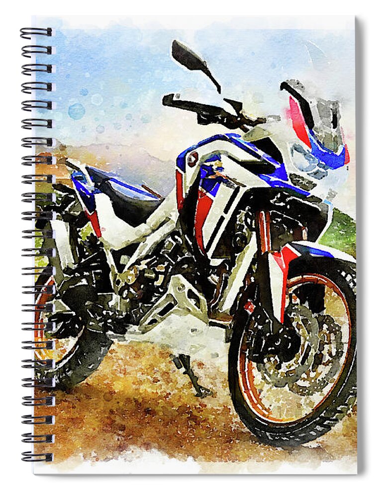 Art Spiral Notebook featuring the painting Watercolor Africa Twin Adventure motorcycle by Vart by Vart