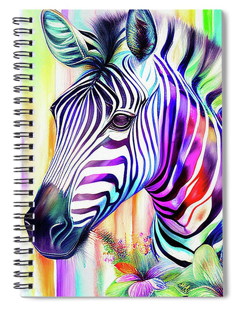 Zebra Spiral Notebook featuring the digital art Watercolor Animal 09 Zebra Portrait by Matthias Hauser