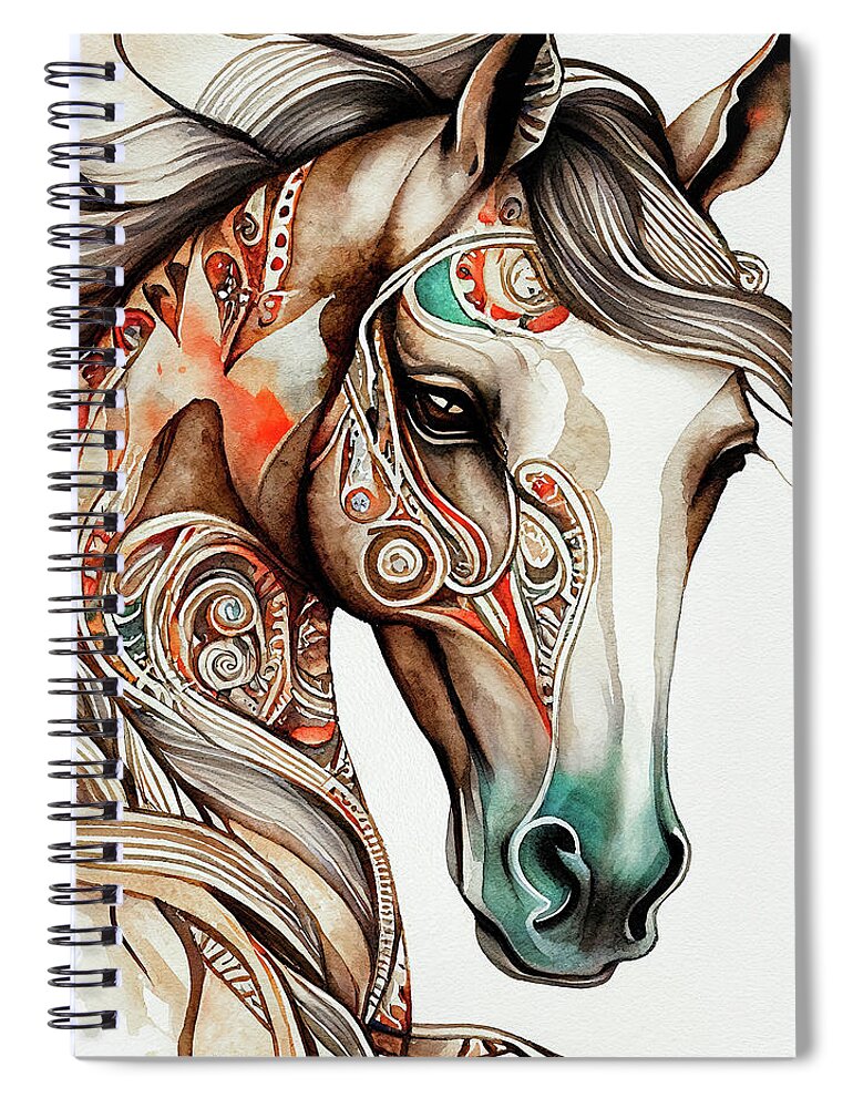 Horse Spiral Notebook featuring the digital art Watercolor Animal 14 Horse Portrait by Matthias Hauser