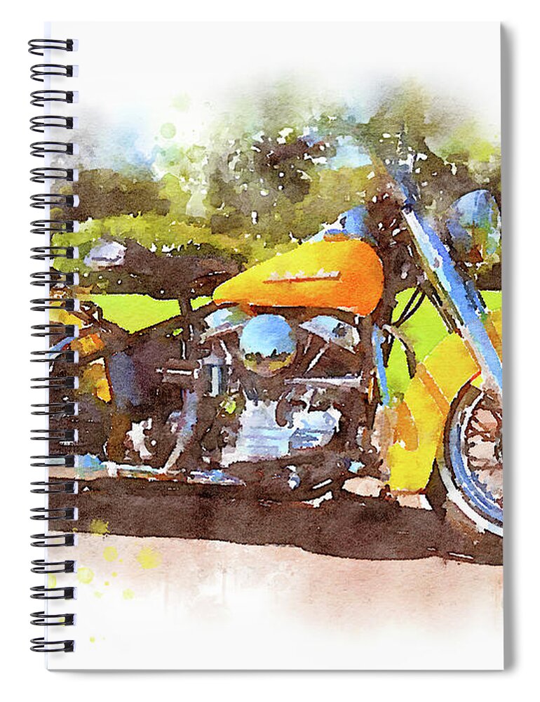 Art Spiral Notebook featuring the painting Watercolor Classic Harley-Davidson Panhead by Vart. by Vart