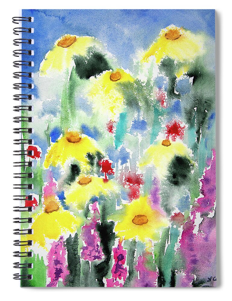 Summer Spiral Notebook featuring the painting Watercolor - Colorful Summer Garden by Cascade Colors