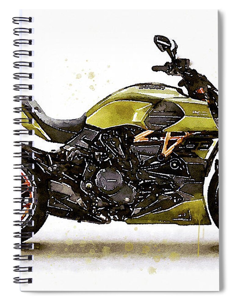 Motorcycle Spiral Notebook featuring the painting Watercolor Ducati Diavel Lamborghini motorcycle - oryginal artwork by Vart. by Vart