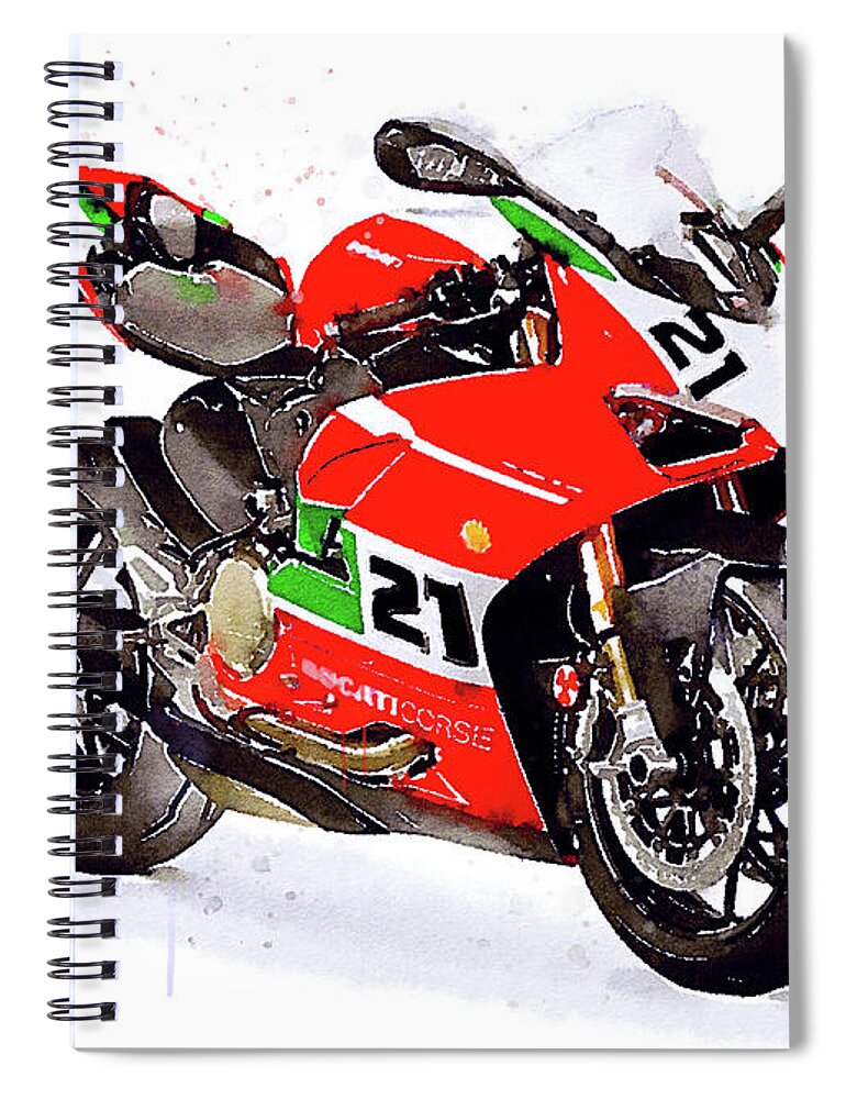 Sport Spiral Notebook featuring the painting Watercolor Ducati Panigale V2 Bayliss motorcycle, oryginal artwork by Vart. by Vart Studio