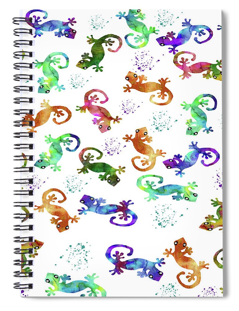 Watercolor Spiral Notebook featuring the painting Watercolor Geckos by Kandy Hurley