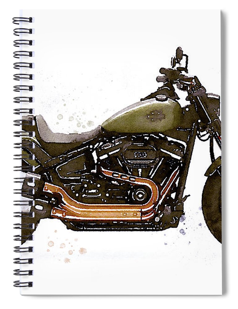 Motorcycle Spiral Notebook featuring the painting Watercolor Harley-Davidson FAT BOB motorcycle - oryginal artwork by Vart. by Vart