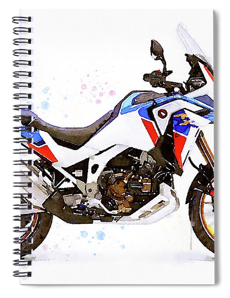 Motorcycle Spiral Notebook featuring the painting Watercolor Honda Africa CRF 1100 Twin motorcycle - oryginal artwork by Vart. by Vart