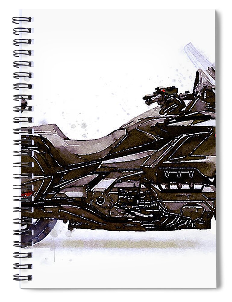 Motorcycle Spiral Notebook featuring the painting Watercolor Honda Gold Wing motorcycle - oryginal artwork by Vart. by Vart