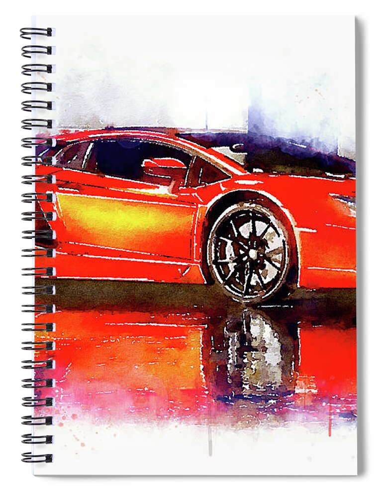 Watercolor Spiral Notebook featuring the painting Watercolor Lamborghini Murcielago - oryginal artwork by Vart by Vart