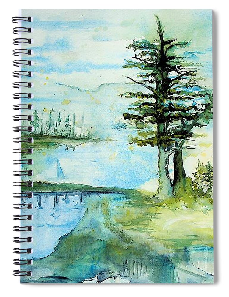 Landscape Spiral Notebook featuring the painting Watercolor Landscape 1 greens and blues by Valerie Shaffer