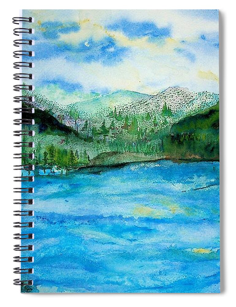River Spiral Notebook featuring the painting Watercolor Landscape river and hills by Valerie Shaffer