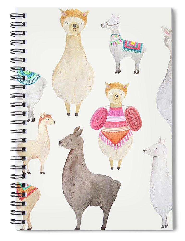 Llamas Spiral Notebook featuring the painting Watercolor Llamas by Modern Art