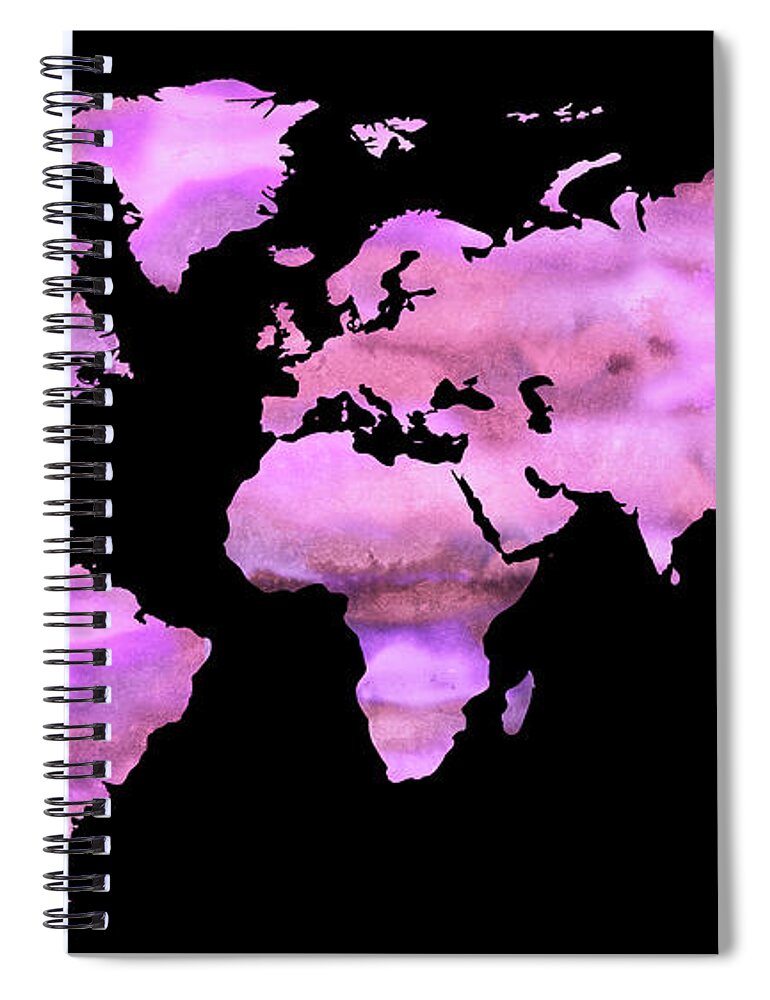 Fascia Spiral Notebook featuring the painting Watercolor Map Of The World In Fascia Pink by Irina Sztukowski