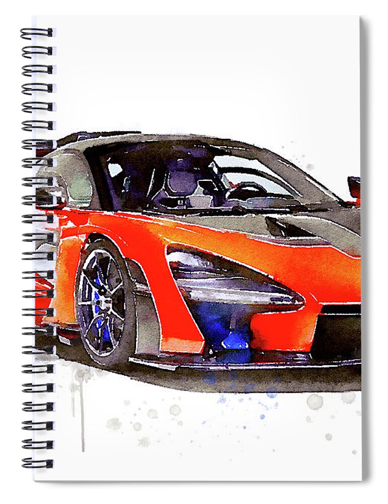 Car Art Spiral Notebook featuring the painting Watercolor McLaren Senna - oryginal artwork by Vart by Vart