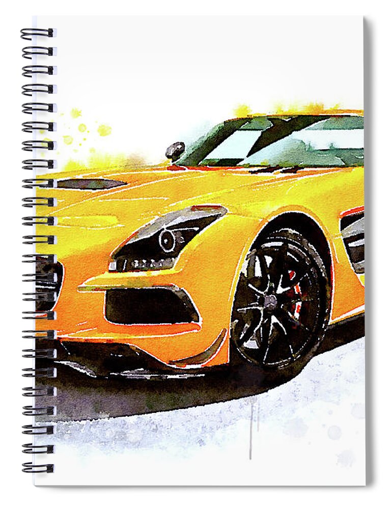 Watercolor Spiral Notebook featuring the painting Watercolor Mercedes SLS AMG - oryginal artwork by Vart by Vart