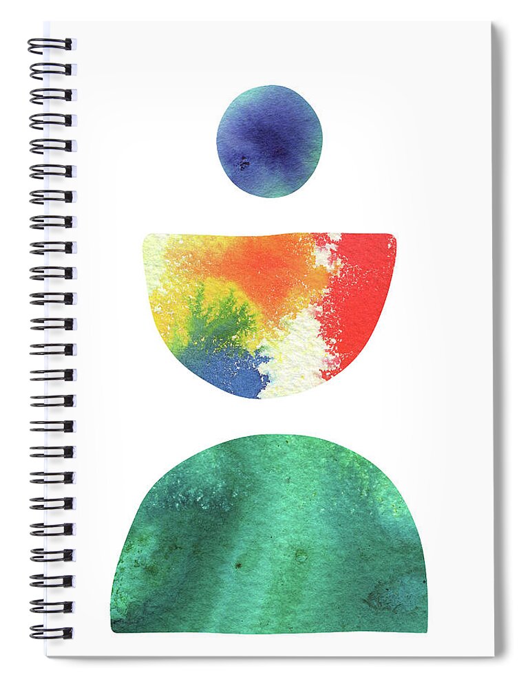 Boho Shapes Spiral Notebook featuring the painting Watercolor Minimalism Boho Shapes And Silhouettes Multicolor Zen Rocks I by Irina Sztukowski
