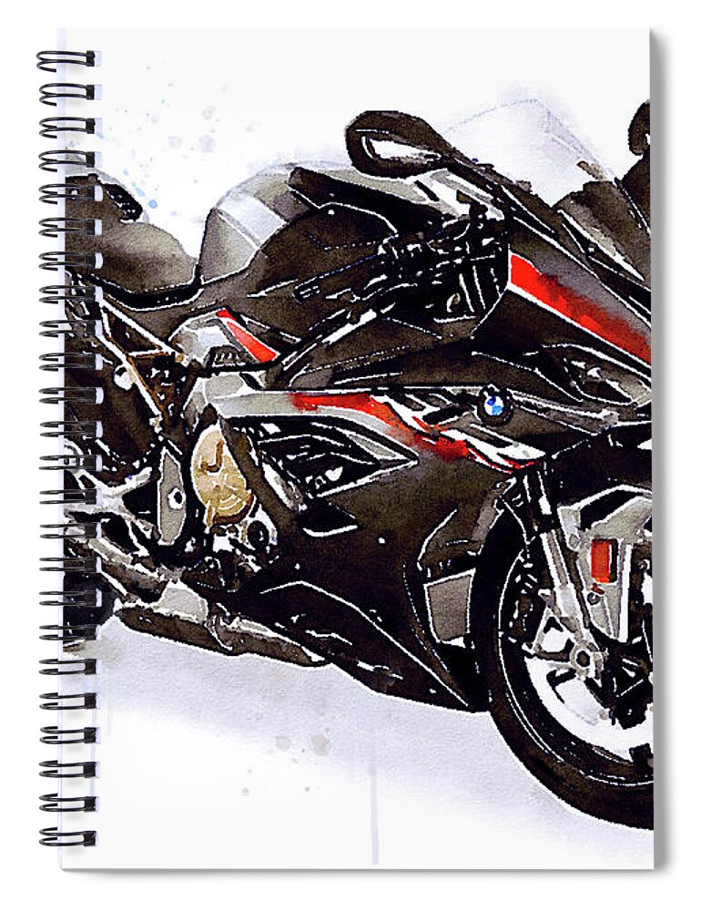 Sport Spiral Notebook featuring the painting Watercolor Motorcycle BMW S1000RR black 2022 - original artwork by Vart. by Vart Studio