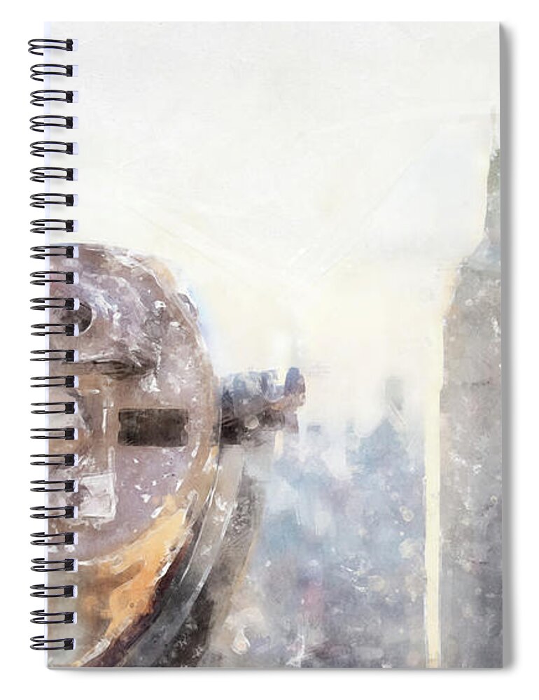 Tourism Spiral Notebook featuring the digital art Watercolor painting illustration of Panorama with Binoculars looking at skyline in midtown Manhattan, New York City, USA by Maria Kray