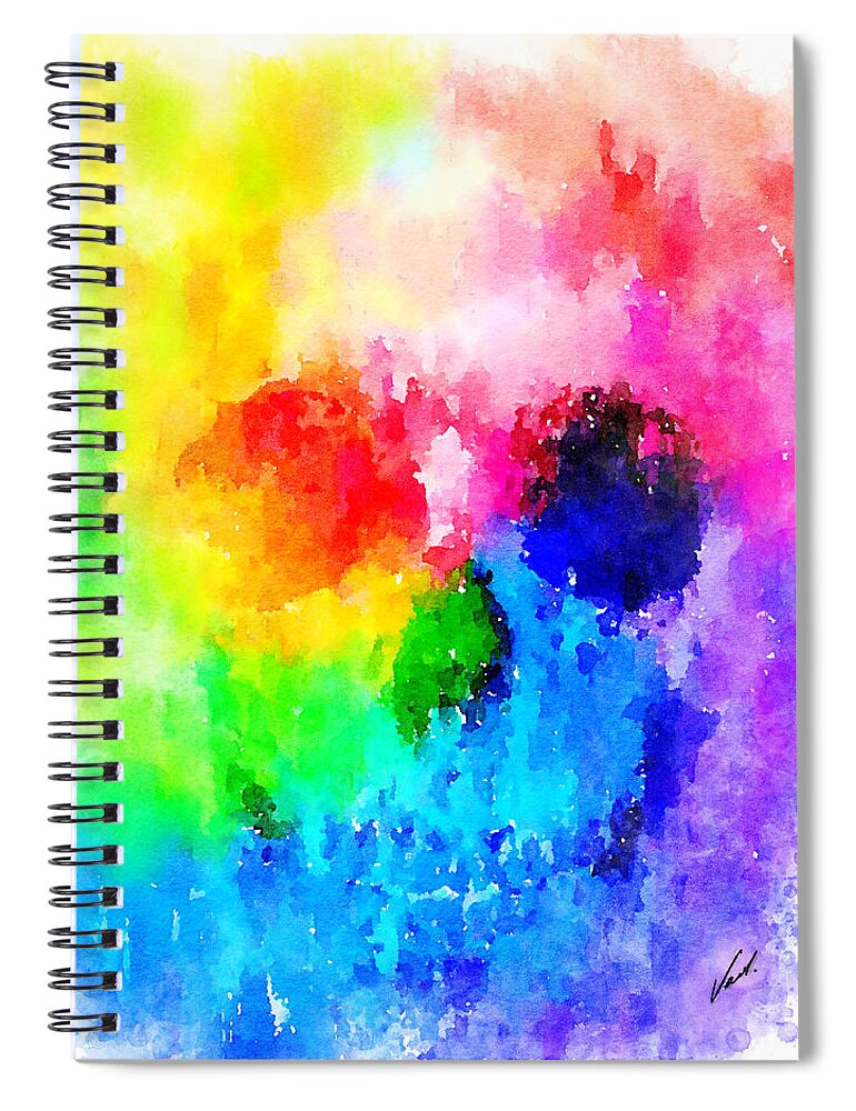 Watercolor Spiral Notebook featuring the painting Watercolor Rainbow Skull by Vart. by Vart
