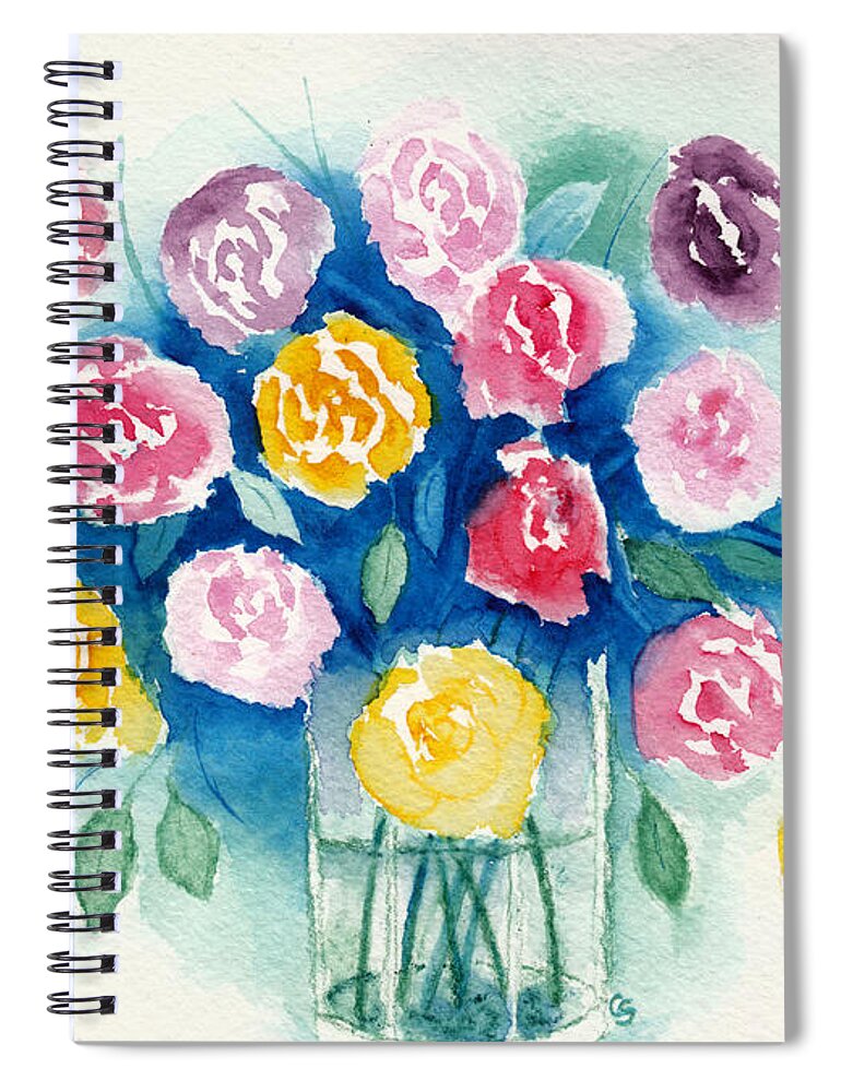 Roses Spiral Notebook featuring the painting Watercolor Rose Still Life by Conni Schaftenaar