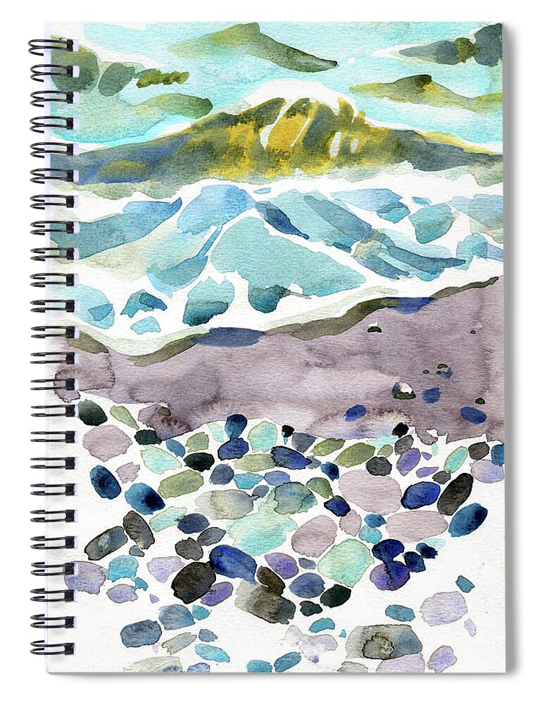 Watercolor Spiral Notebook featuring the digital art Watercolor Sea And Pebbles Painting by Sambel Pedes